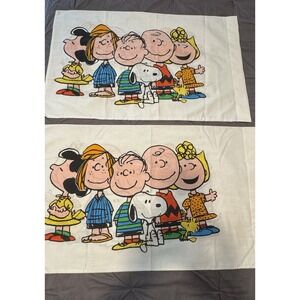 70s Vintage Charlie Brown Peanuts Snoopy Pillow Case Schulz Pair Of Two NOTES